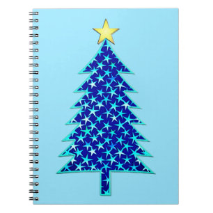 Moderne minimalistische kerstboom met blauwe sterr notitieboek
