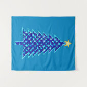 Moderne minimalistische kerstboom met blauwe sterr wandkleed (Voorkant (horizontaal))
