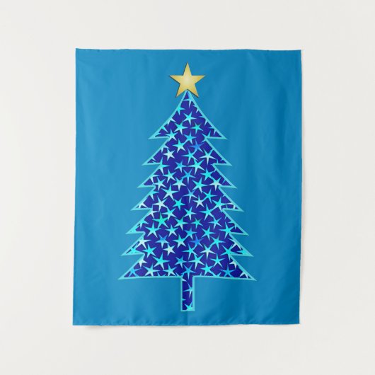 Moderne minimalistische kerstboom met blauwe sterr wandkleed (Voorkant)