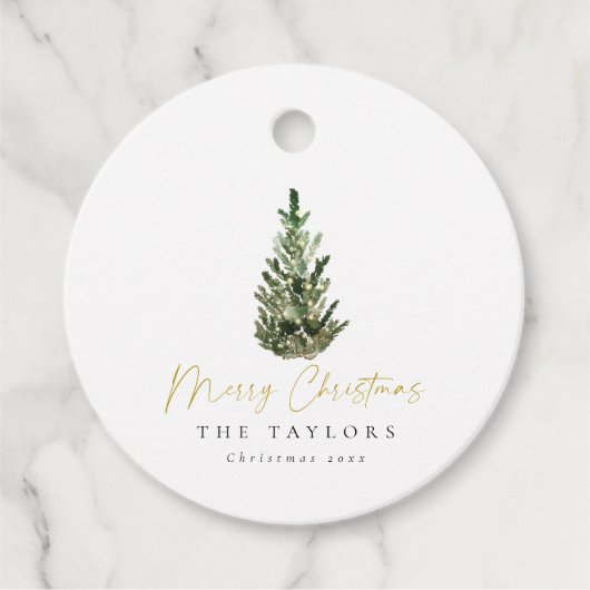 Moderne minimalistische kerstboom met Waterverf Bedankjes Labels (Voorkant)