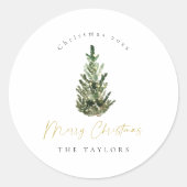Moderne minimalistische kerstboom met Waterverf Ronde Sticker (Voorkant)