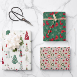 Moderne minimalistische kerstboom, rood groen inpakpapier vel