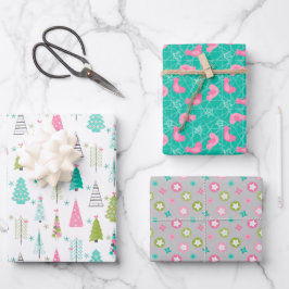 Moderne minimalistische kerstboom roze Blauwgroen Inpakpapier Vel