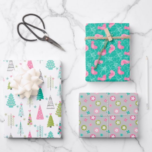 Moderne minimalistische kerstboom roze Blauwgroen Inpakpapier Vel (Voorkant)