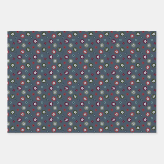Moderne minimalistische kerstboomset Blauw Rood Inpakpapier Vel (Voorkant 3)