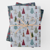 Moderne minimalistische kerstboomset Blauw Rood Inpakpapier Vel (In situ)