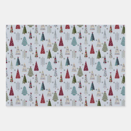 Moderne minimalistische kerstboomset Blauw Rood Inpakpapier Vel (Voorkant)