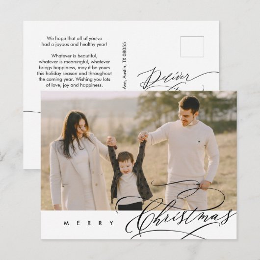 Moderne, minimalistische kerstfamilie foto briefkaart (Voorkant / Achterkant)