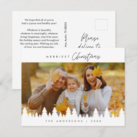 Moderne, minimalistische kerstfamilie Foto Briefkaart (Voorkant / Achterkant)