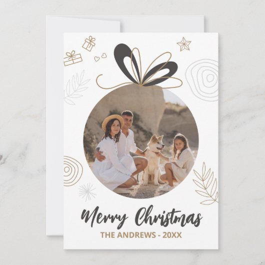 Moderne minimalistische kerstfamilie vier foto's feestdagenkaart (Voorkant)