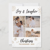 Moderne minimalistische kerstfamilie vier foto's feestdagenkaart (Achterkant)