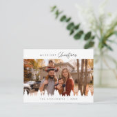 Moderne minimalistische kerstfamiliefase briefkaart (Staand voorkant)