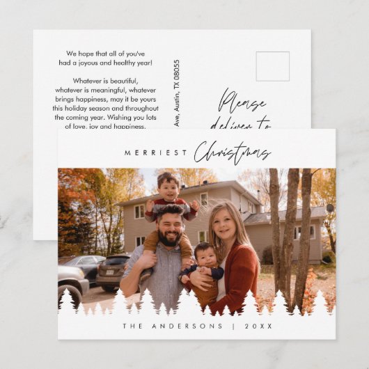 Moderne minimalistische kerstfamiliefase briefkaart (Voorkant / Achterkant)