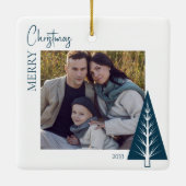 Moderne minimalistische Kerstfoto Kerstmis Keepsak Keramisch Ornament (Achterkant)