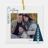 Moderne minimalistische Kerstfoto Kerstmis Keepsak Keramisch Ornament (Voorkant)
