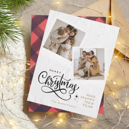 Moderne, minimalistische kerstfoto met prettige fe feestdagenkaart