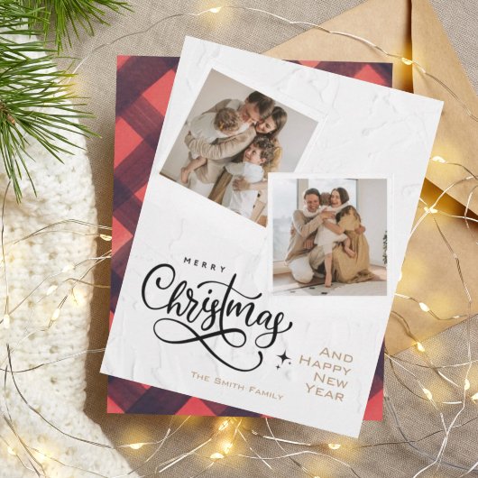 Moderne, minimalistische kerstfoto met prettige fe feestdagenkaart