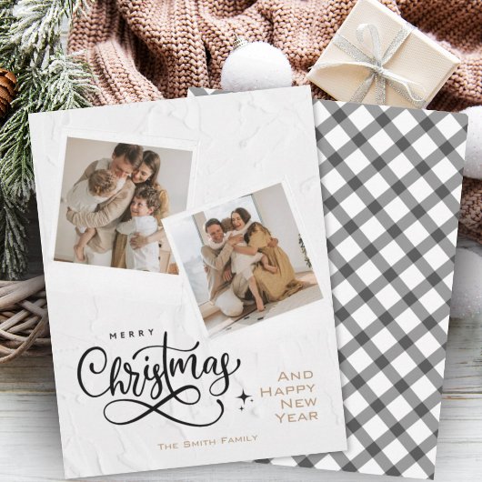 Moderne, minimalistische kerstfoto met prettige fe feestdagenkaart