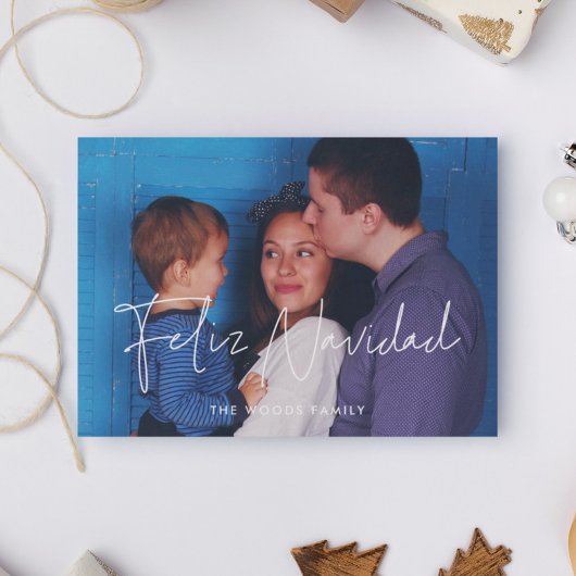 Moderne minimalistische kerstfoto van Feliz Navida Feestdagenkaart