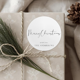 Moderne minimalistische kerstkalligrafie ronde sticker