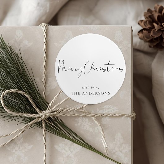 Moderne minimalistische kerstkalligrafie ronde sticker