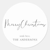 Moderne minimalistische kerstkalligrafie ronde sticker (Voorkant)