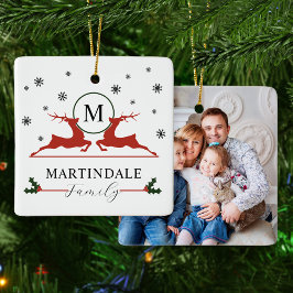 Moderne minimalistische kerstmonogram foto keramisch ornament