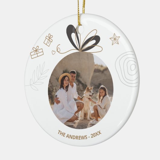 Moderne minimalistische kerstvierfoto keramisch ornament (Links)