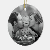 Moderne, minimalistische kerstzwarte en witte foto keramisch ornament (Links)