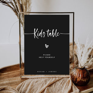 Moderne minimalistische Kiddos tafel bruiloft zwar Poster