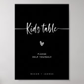 Moderne minimalistische Kiddos tafel bruiloft zwar Poster (Voorkant)