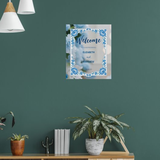 Moderne minimalistische klassieke bloemen bruiloft poster (Woonkamer 1)