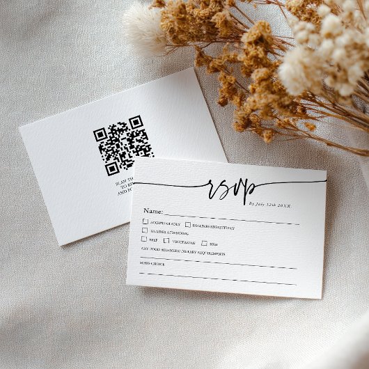 Moderne Minimalistische Klassieke QR-code Boho Bru RSVP Kaartje