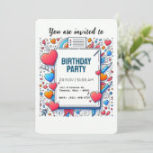 Moderne minimalistische kleurrijke hart doedel kaart (Staand voorkant)