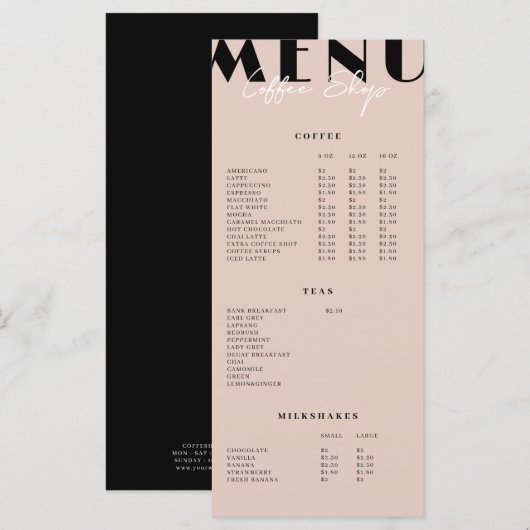 Moderne Minimalistische Koffiezaak Menu (Voorkant / Achterkant)