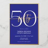 Moderne Minimalistische Koningsblauwe Vijftig Scri Folie Uitnodiging (Voorkant)
