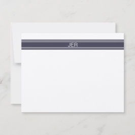 Moderne Minimalistische Koolzwarte Blauwe Monogram Notitiekaartje