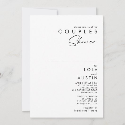 Moderne minimalistische koppels douche uitnodiging (Voorkant)