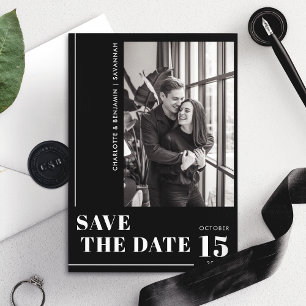 Moderne Minimalistische Krachtige Zwarte en Witte Save The Date