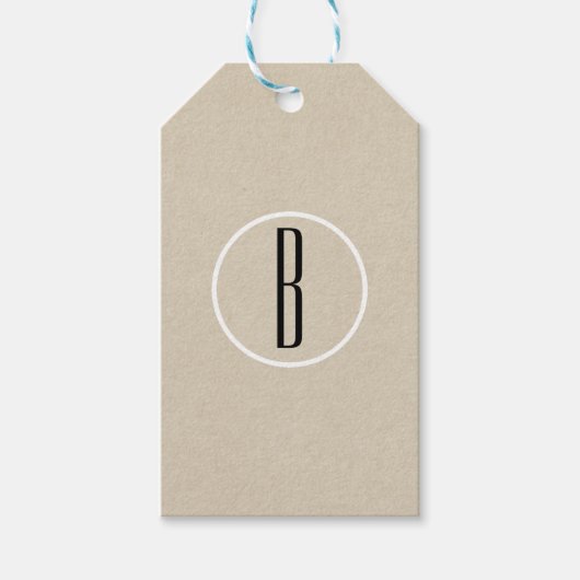 Moderne Minimalistische Kraft Rustieke Monogram Hu Cadeaulabel (Voorkant)
