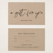 Moderne, minimalistische kraftcadeaubon voor kraft visitekaartje (Voorkant /achterkant)