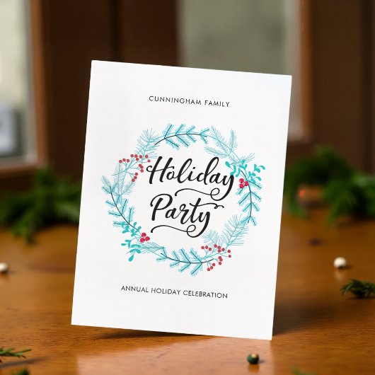 Moderne Minimalistische Krans Vakantie Uitnodiging