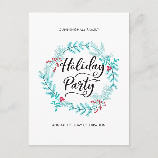 Moderne Minimalistische Krans Vakantie Uitnodiging (Voorkant)