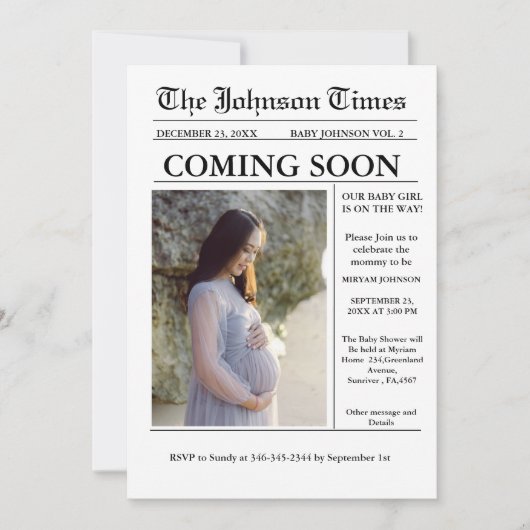 Moderne minimalistische krant Zwangerschap aankond Kaart (Voorkant)