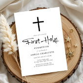 Moderne Minimalistische Kruis Eerste Communie Kaart
