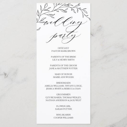 Moderne minimalistische Laurel Branch bruiloft pro Programmakaart (Achterkant)