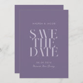 Moderne minimalistische lavendel Paarse chique bru Save The Date (Voorkant / Achterkant)