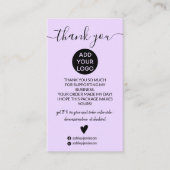 Moderne minimalistische lavendel paarse orde dank visitekaartje (Voorkant)