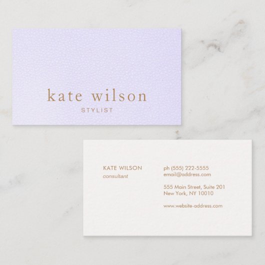 Moderne minimalistische lavendelleer professional visitekaartje (Voorkant / Achterkant)