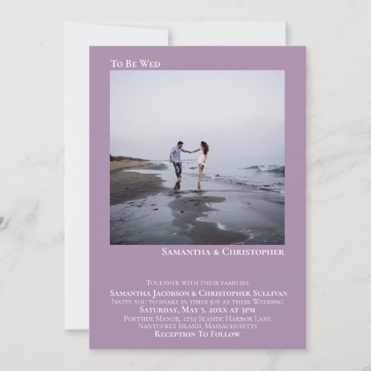 Moderne minimalistische lavender Simple Photo Wedd Kaart (Voorkant)